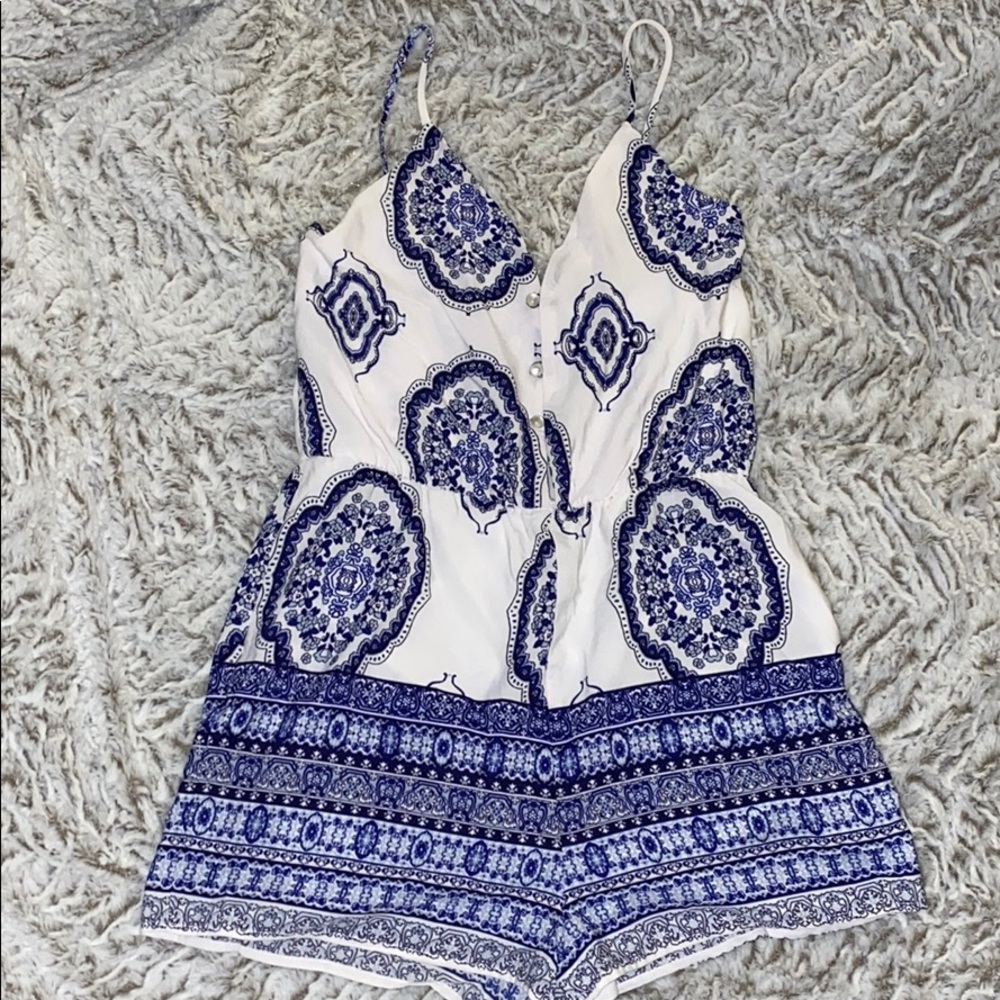 Blue and white romper